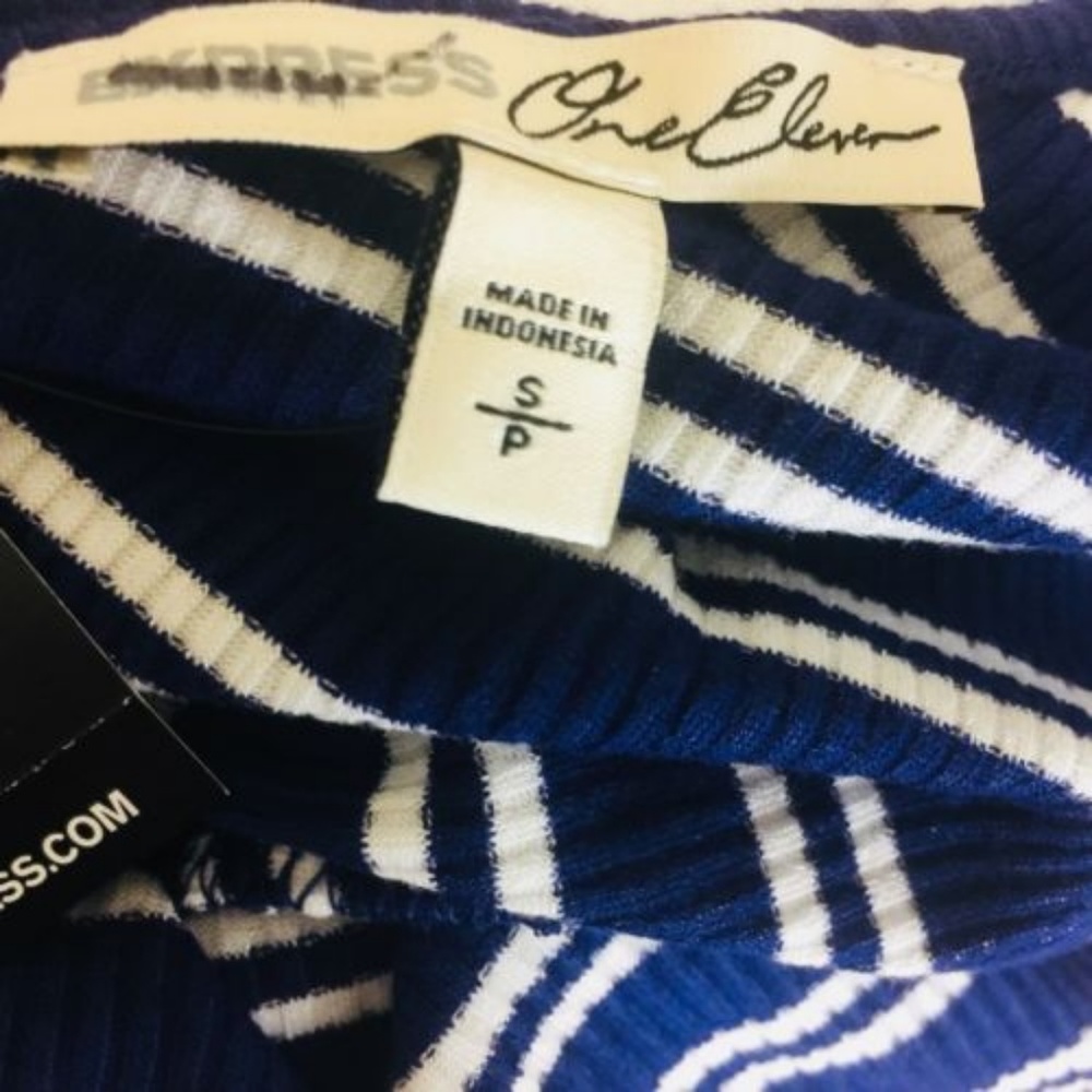 Express Womens Top Size Small Petite Blue Stripe - Picture 3 of 4